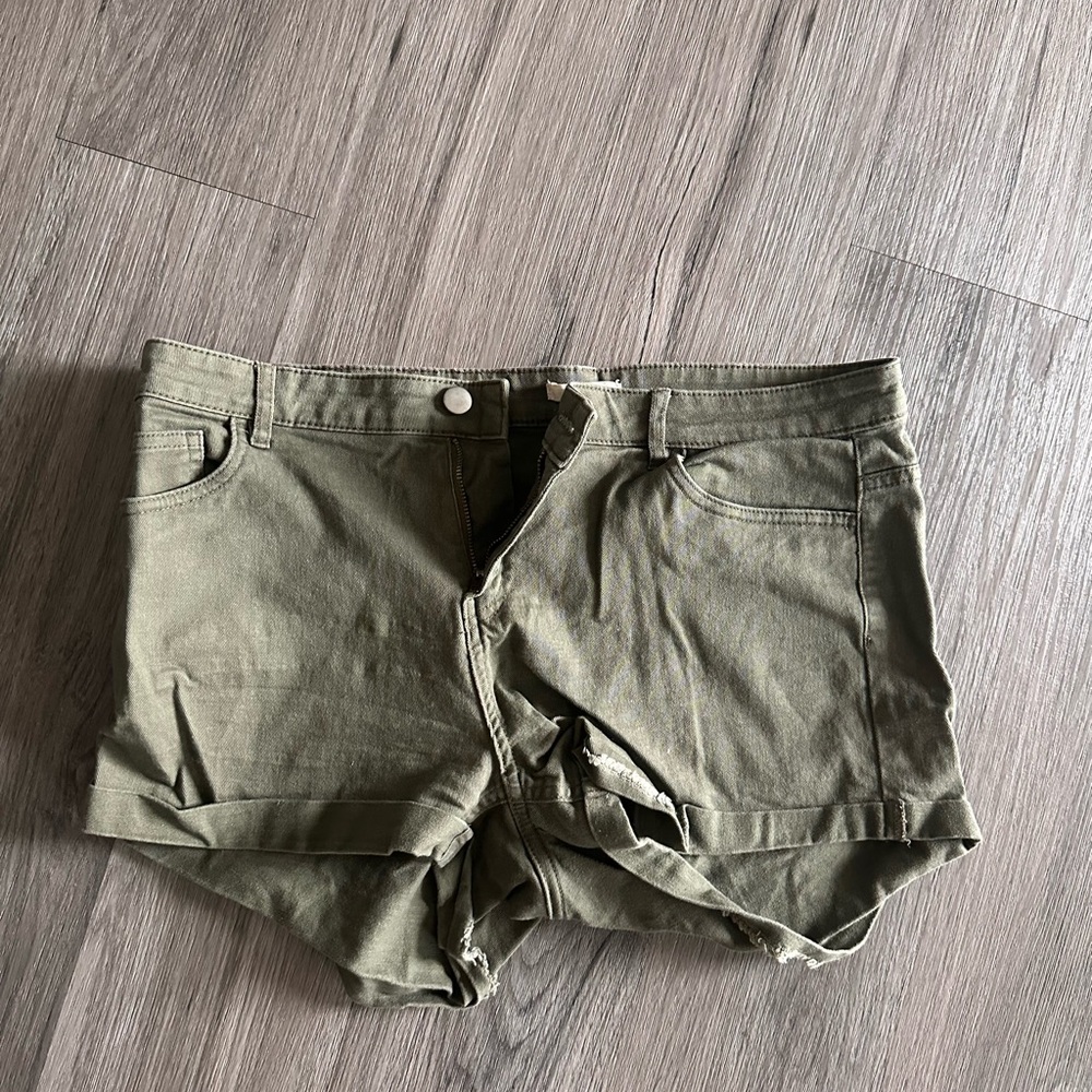 Olive Green Denim Shorts